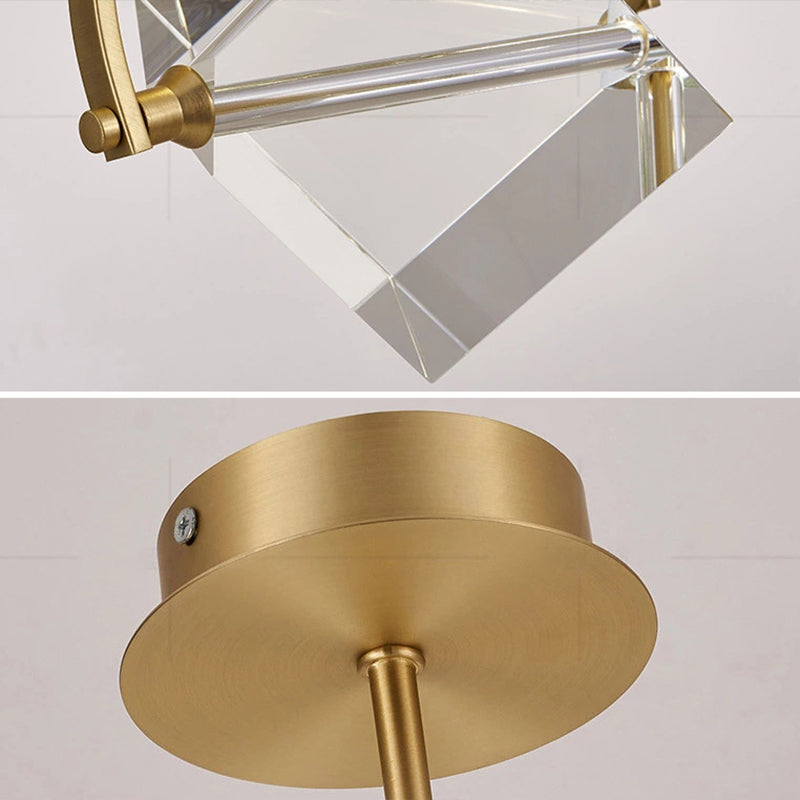 Post-modern Style Mini LED Pendant Light Square Crystal Shade Design Home Decorative Lighting Fixture in Gold