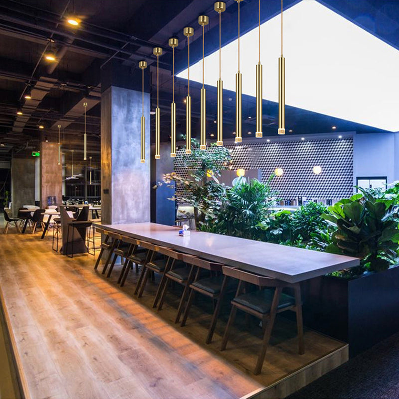 Gold Finish Tubular Spotlight Minimalist LED Metal Pendant Light for Open Kitchen