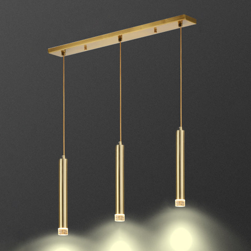 Gold Finish Tubular Spotlight Minimalist LED Metal Pendant Light for Open Kitchen