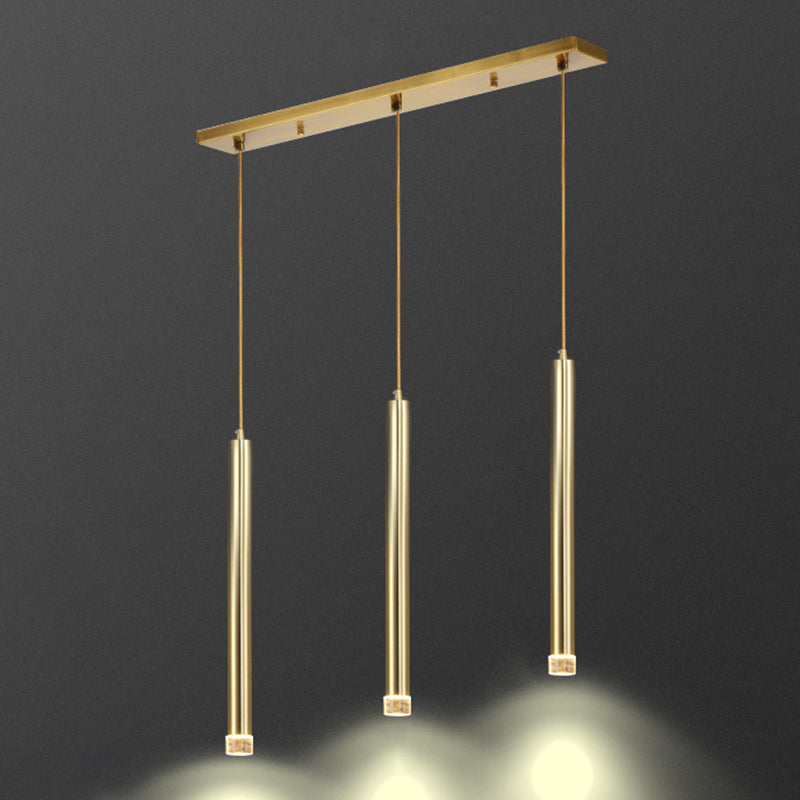 Gold Finish Tubular Spotlight Minimalist LED Metal Pendant Light for Open Kitchen