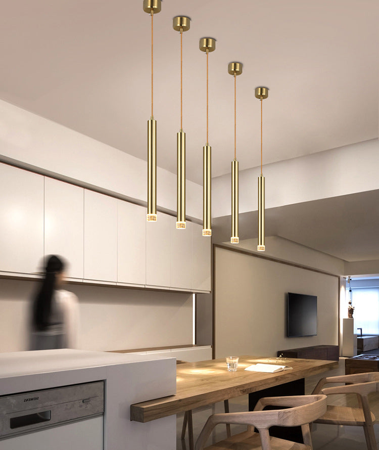 Gold Finish Tubular Spotlight Minimalist LED Metal Pendant Light for Open Kitchen