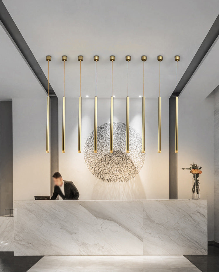 Gold Finish Tubular Spotlight Minimalist LED Metal Pendant Light for Open Kitchen