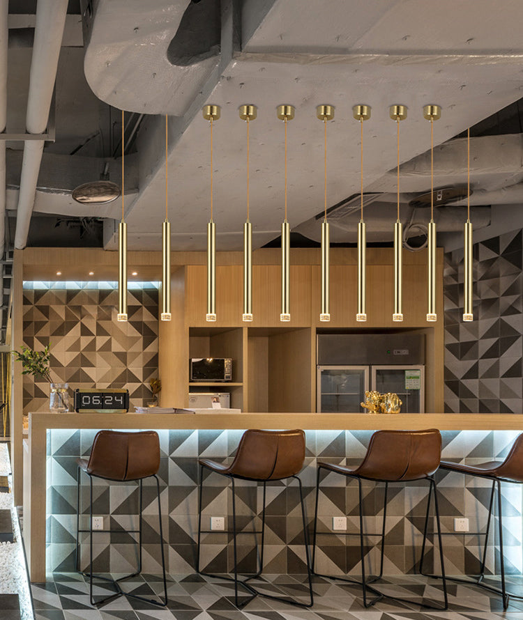 Gold Finish Tubular Spotlight Minimalist LED Metal Pendant Light for Open Kitchen