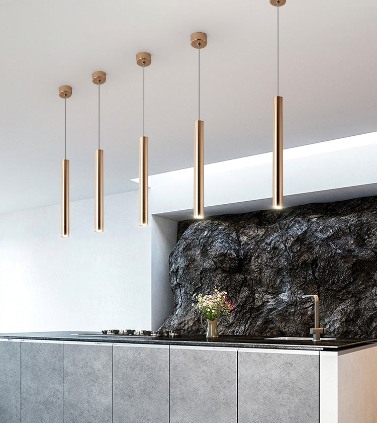 Zylindrische Deckenschein einfacher metallpoliertes Gold LED -Anhänger Beleuchtung für Bar