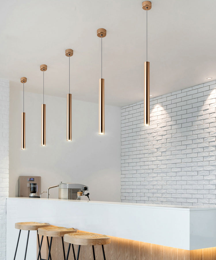 Zylindrische Deckenschein einfacher metallpoliertes Gold LED -Anhänger Beleuchtung für Bar