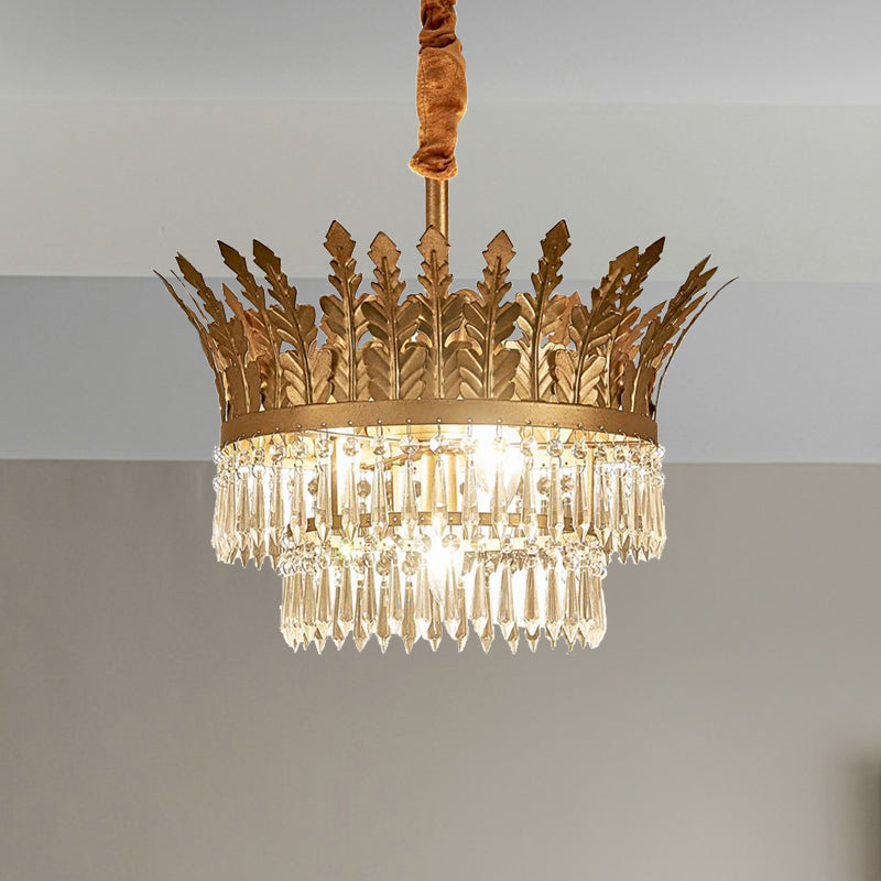 K9 Crystal 2-Tier Hanging Chandelier Traditional 3/4 Lights Gold/Antique Bronze Ceiling Lamp for Living Room