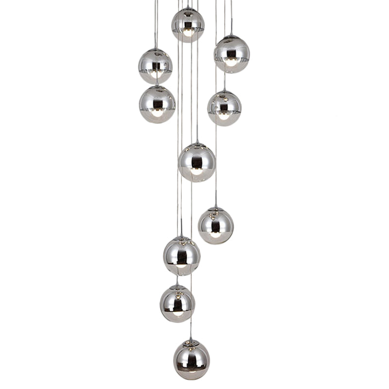 Chrome Global Cluster Pendant Light Postmodern 10 Lichten Clear Glass Plafond Lamp voor Duplex