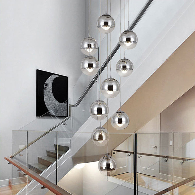 Chrome Global Cluster Pendant Light Postmodern 10 Lichten Clear Glass Plafond Lamp voor Duplex