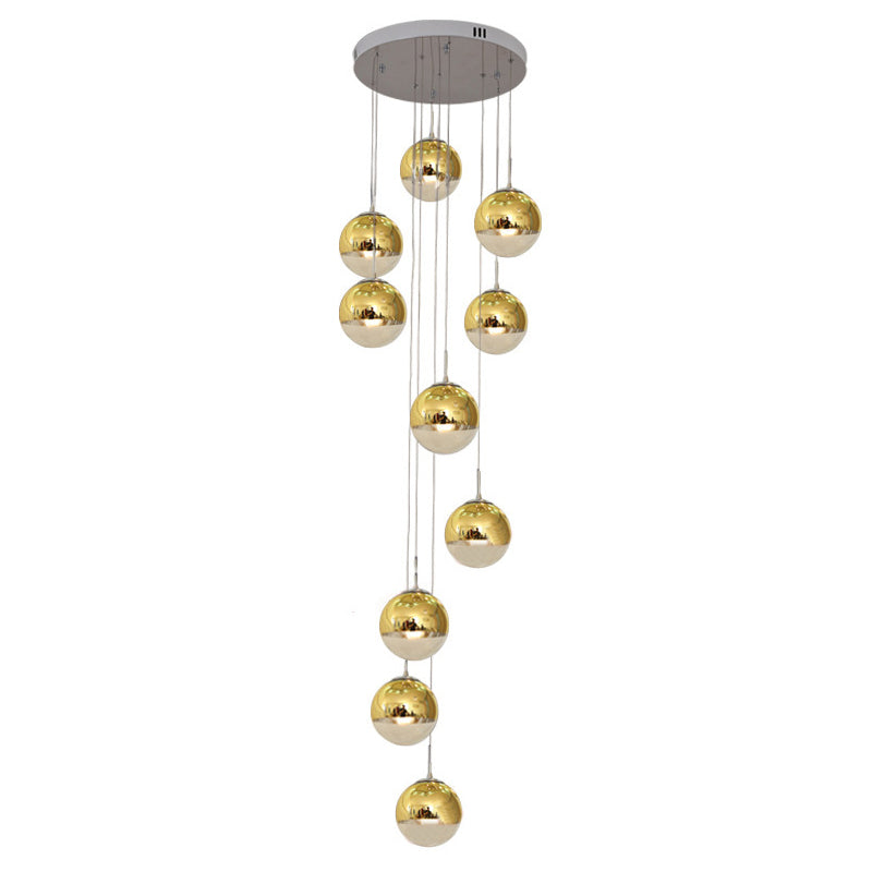 Luz de colgante de clúster de Chrome Postmodern 10 luces Lámpara de techo de vidrio transparente para dúplex