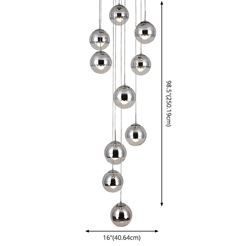 Luz de colgante de clúster de Chrome Postmodern 10 luces Lámpara de techo de vidrio transparente para dúplex