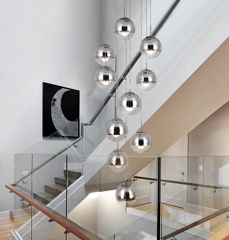 Luz de colgante de clúster de Chrome Postmodern 10 luces Lámpara de techo de vidrio transparente para dúplex