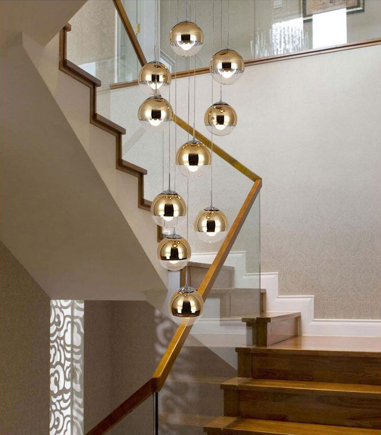 Luz de colgante de clúster de Chrome Postmodern 10 luces Lámpara de techo de vidrio transparente para dúplex