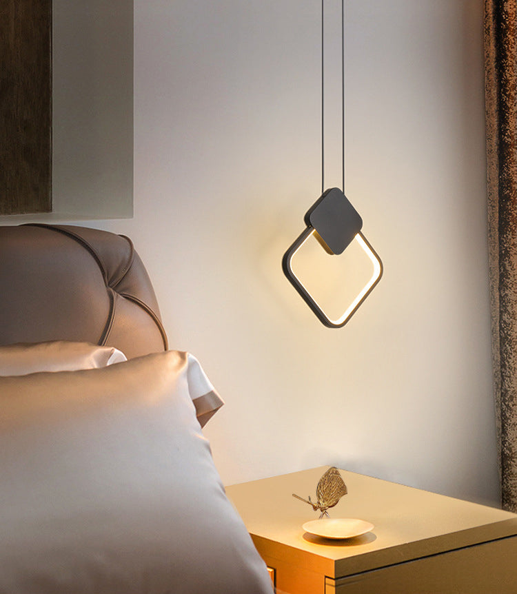 Modern Minimalist Style Cord Hung Hanging Pendant Lights Metal Ceiling Lamp in Black Finish for Bedroom
