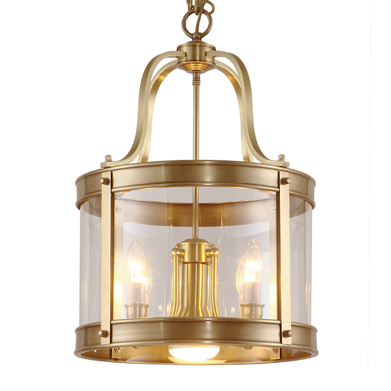 5 lumières Lautres de suspension de lustre Light Light Colonial Drum Pleine Suspension en verre pour le salon, 14,5 "/ 18" W