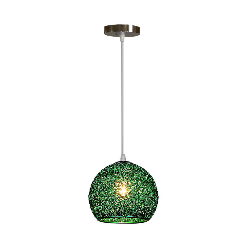 Aluminum Wire Spherical Pendant Macaron Style 1-Light Suspended Lighting Fixture