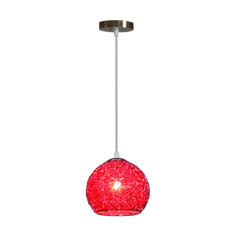 Aluminum Wire Spherical Pendant Macaron Style 1-Light Suspended Lighting Fixture