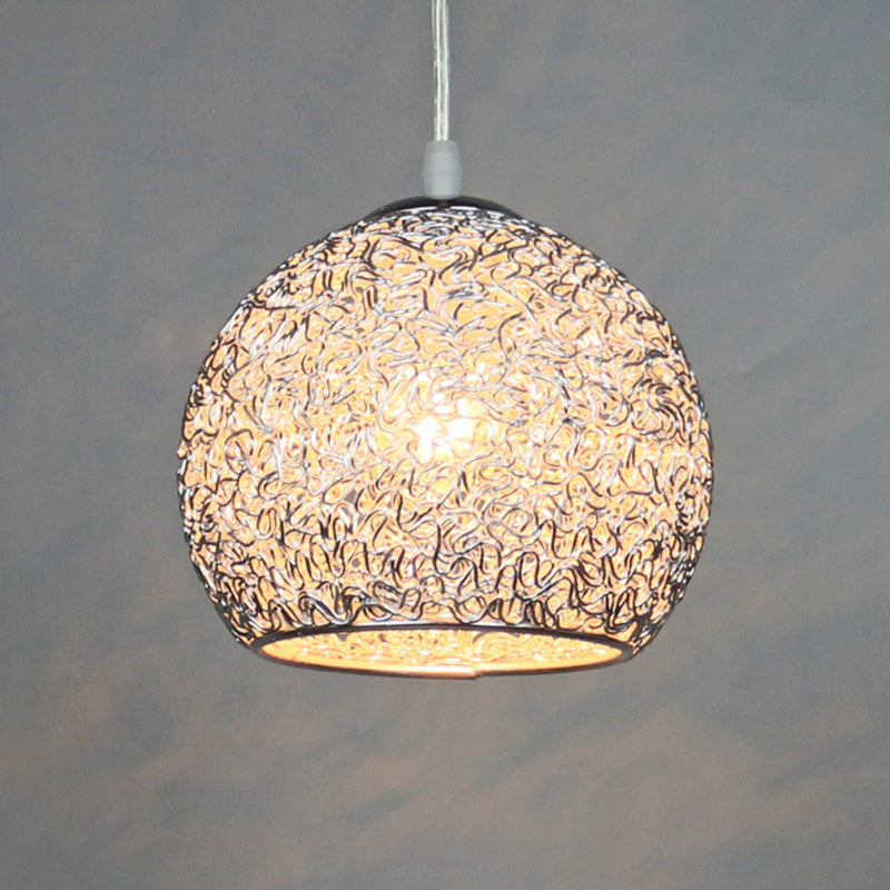 Aluminum Wire Spherical Pendant Macaron Style 1-Light Suspended Lighting Fixture