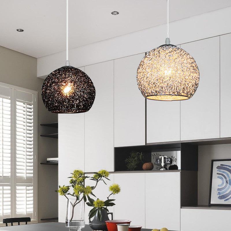 Aluminum Wire Spherical Pendant Macaron Style 1-Light Suspended Lighting Fixture