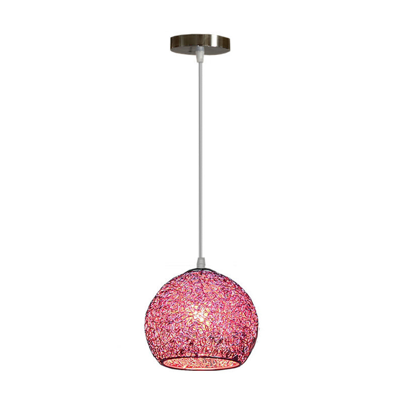 Aluminum Wire Spherical Pendant Macaron Style 1-Light Suspended Lighting Fixture