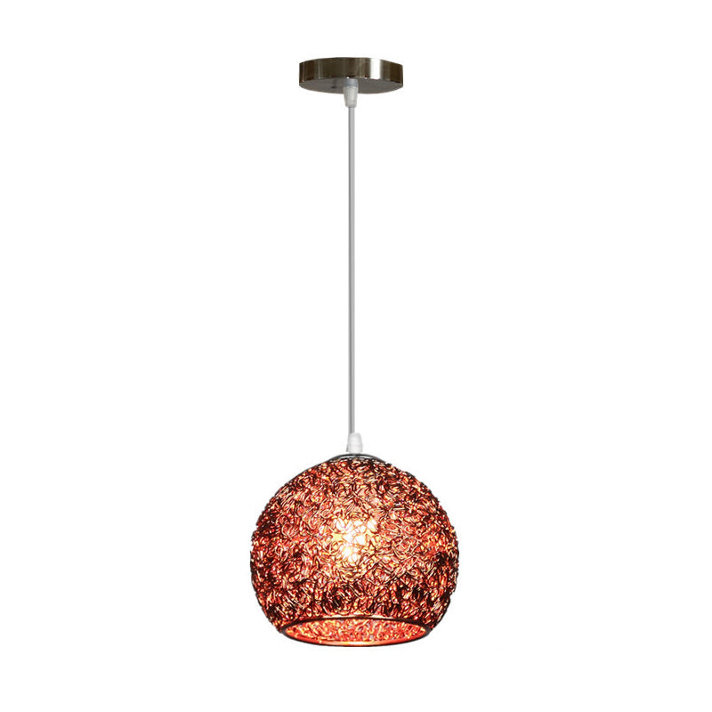 Aluminum Wire Spherical Pendant Macaron Style 1-Light Suspended Lighting Fixture