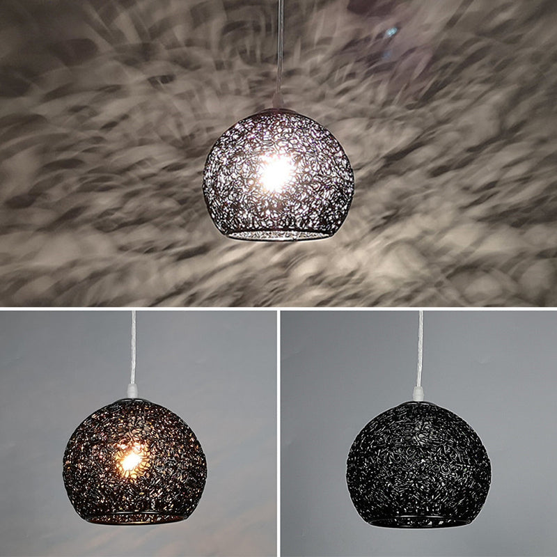Aluminum Wire Spherical Pendant Macaron Style 1-Light Suspended Lighting Fixture