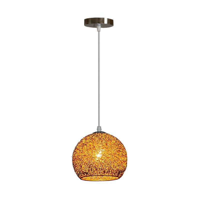 Aluminum Wire Spherical Pendant Macaron Style 1-Light Suspended Lighting Fixture