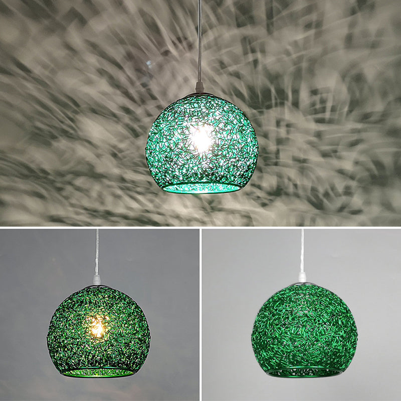 Aluminum Wire Spherical Pendant Macaron Style 1-Light Suspended Lighting Fixture
