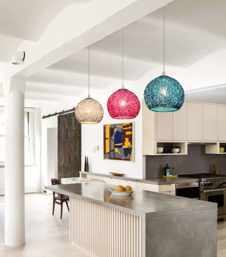 Aluminum Wire Spherical Pendant Macaron Style 1-Light Suspended Lighting Fixture