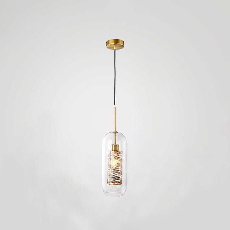 Brass 1 Light Hanging Pendant Light Modern Minimalist Clear Glass Dining Table Hanging Lamp