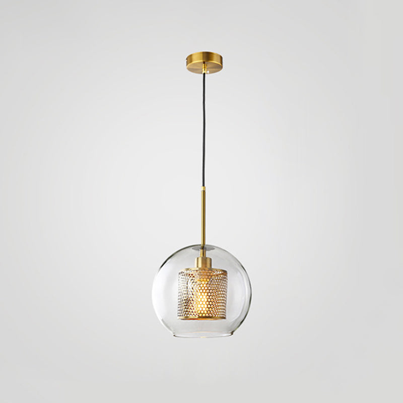 Brass 1 Light Hanging Pendant Light Modern Minimalist Clear Glass Dining Table Hanging Lamp