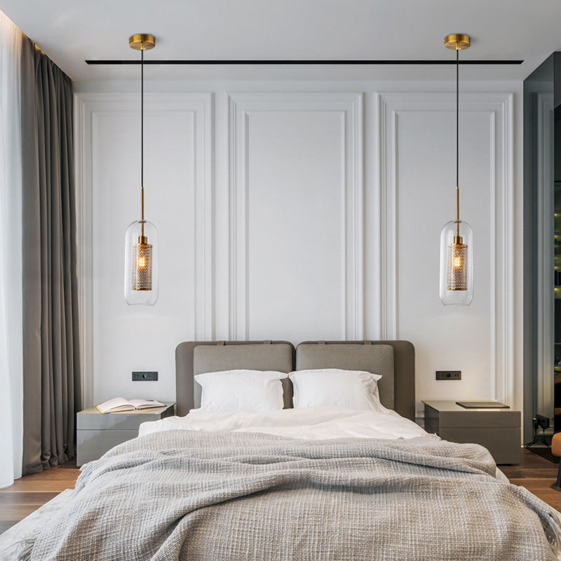 Brass 1 Light Hanging Pendant Light Modern Minimalist Clear Glass Dining Table Hanging Lamp