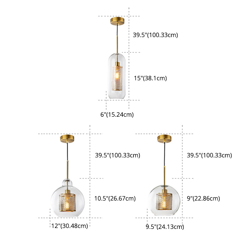 Brass 1 Light Hanging Pendant Light Modern Minimalist Clear Glass Dining Table Hanging Lamp