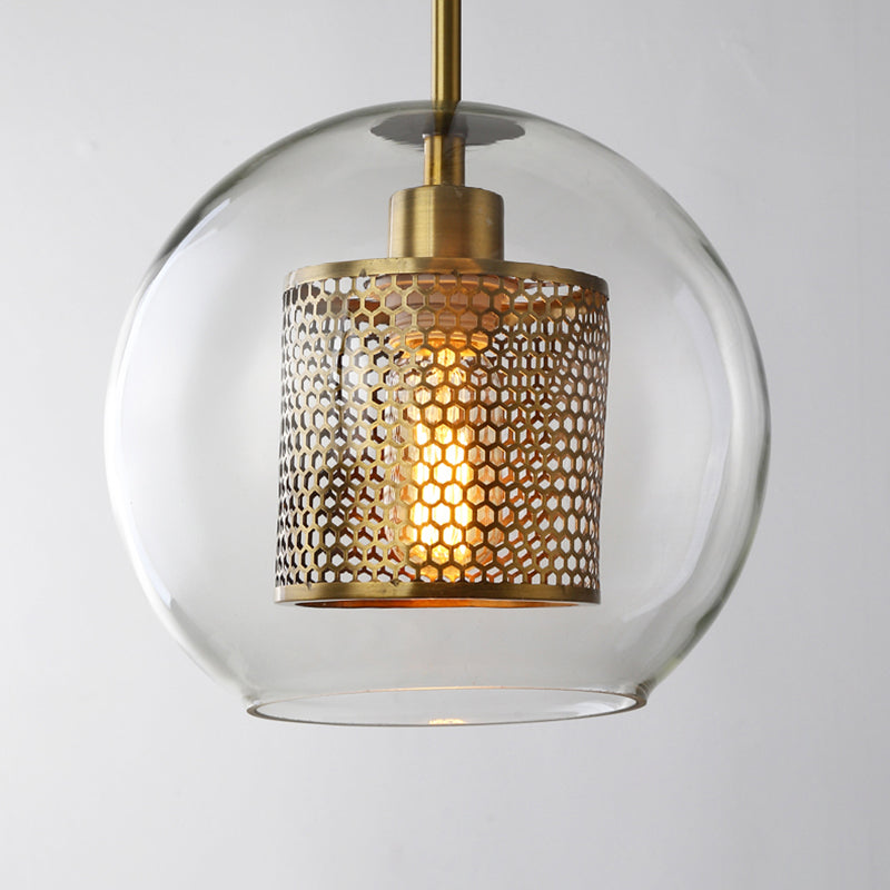 Brass 1 Light Hanging Pendant Light Modern Minimalist Clear Glass Dining Table Hanging Lamp