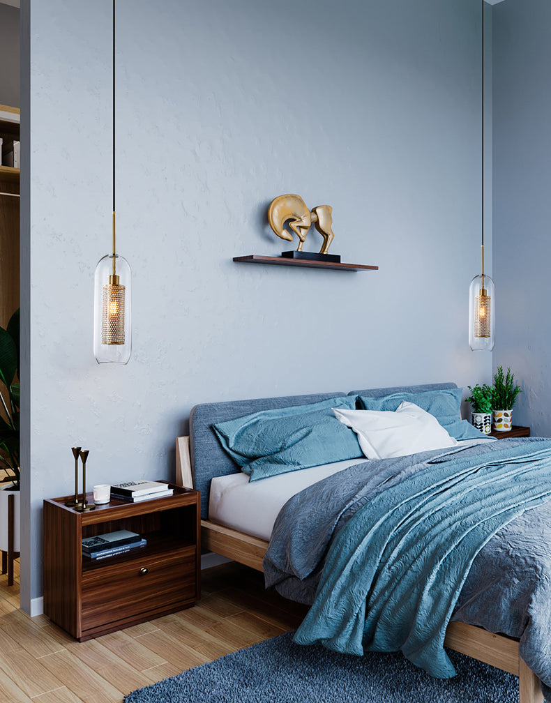 Brass 1 Light Hanging Pendant Light Modern Minimalist Clear Glass Dining Table Hanging Lamp