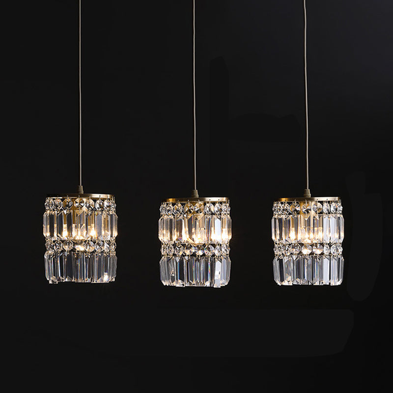 3 luces Cilíndricas de cristal de la isla de cristal 26.7 "de ancho de ancho de iluminación de latón de estilo nórdico para comedor