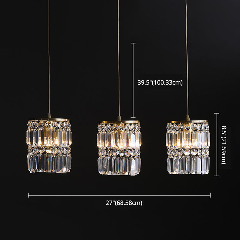 3 luces Cilíndricas de cristal de la isla de cristal 26.7 "de ancho de ancho de iluminación de latón de estilo nórdico para comedor