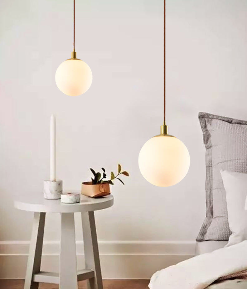 Mid-Century Design Globe Hanging Lamp Opal Frosted Glass Shade 1 Light  Pendant Light