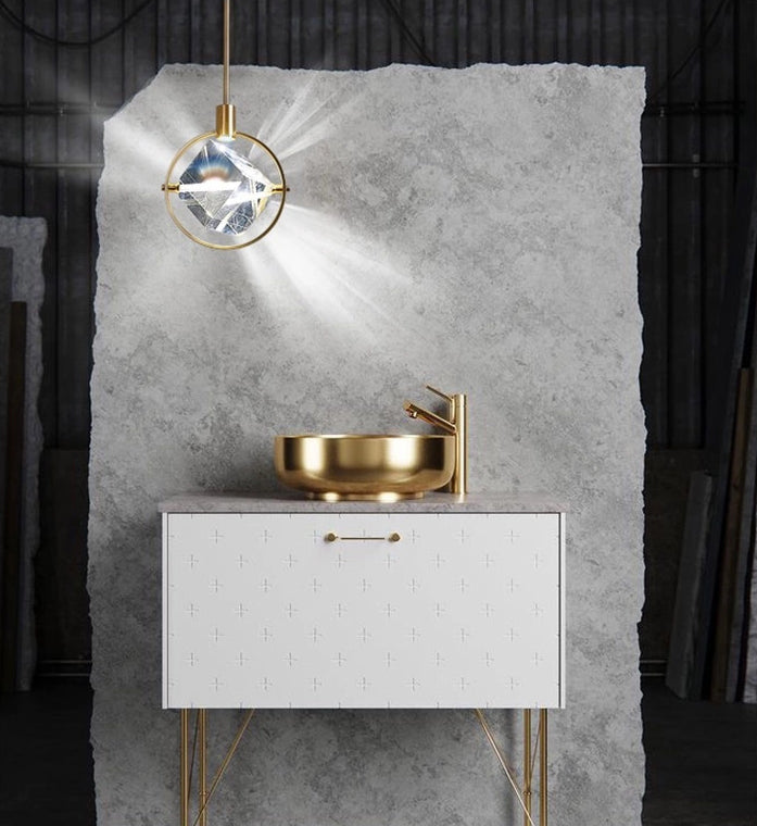 Post-modern Style Mini LED Pendant Light Square Crystal Shade Design Home Decorative Lighting Fixture in Gold