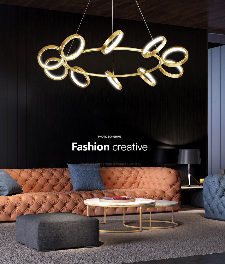 Simplicidad La lámpara LED en forma de anillo en forma de anillo de metal sala de estar colgante de la lámpara