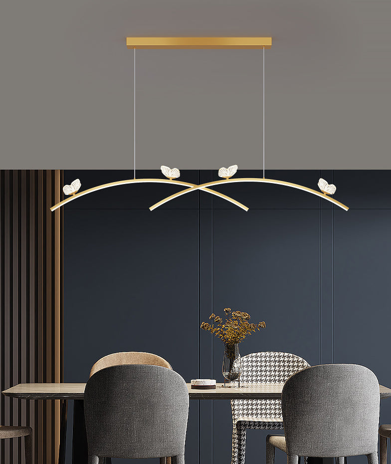 Estilo minimalista moderno colgante de clúster lineal metal de luz 2 luces de clúster para sala de estar