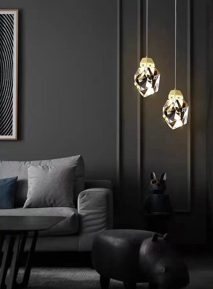 Lámpara de múltiples colgantes geométricos luces colgantes de cristal de estilo de lujo modernos en acabado dorado para sala de estar