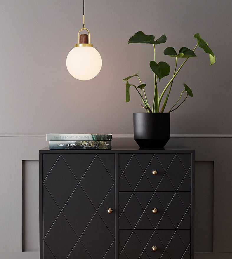 Opal Glass Ball Shade Pendulum Lamp Simple 1-Light Brass Pendant Light for Bedroom