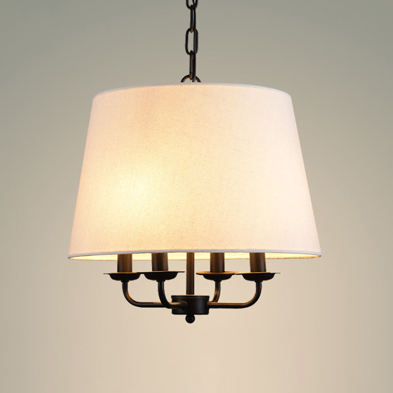 4-Light Fabric Drum Chandelier Traditional Candle Style Ceiling Light for Room