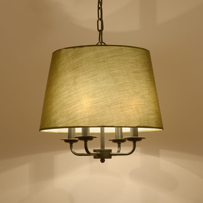 4-Light Fabric Drum Chandelier Traditional Candle Style Ceiling Light for Room