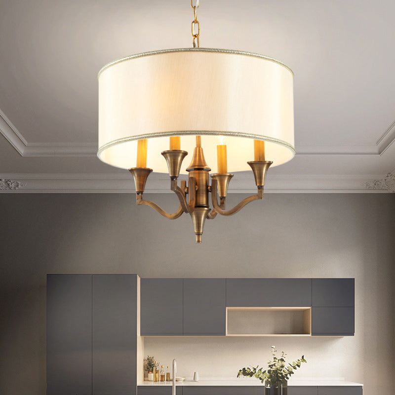 4-Light Candle Style Chandelier Traditional Drum Fabric Ceiling Light for Room