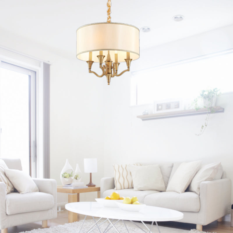 4-Light Candle Style Chandelier Traditional Drum Fabric Ceiling Light for Room
