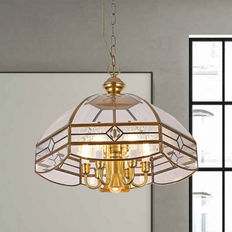 7 Lichter Kronleuchter anheizt leichte Kolonialkuppel klare Glasfederungslampe für Esszimmer
