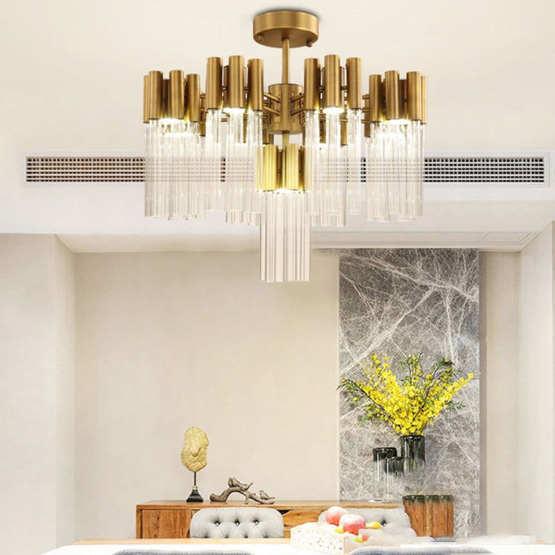 Gold Sputnik Semi Flush Mount Light Postmodern 7 Heads Fluted Crystal Ceiling Light Fixture