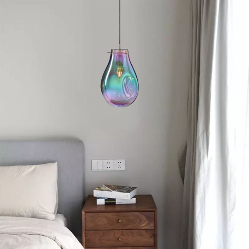 Modern Teardrop Ceiling Light with Colorful Glass Shade Single Pendant Lighting