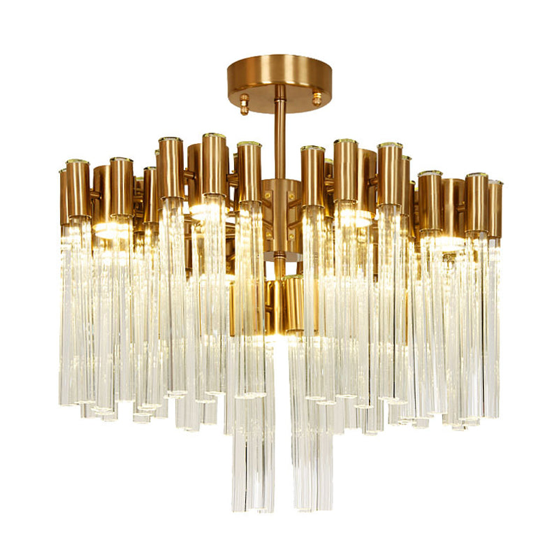 Gold Sputnik Semi Flush Mount Light Postmodern 7 Heads Fluted Crystal Ceiling Light Fixture
